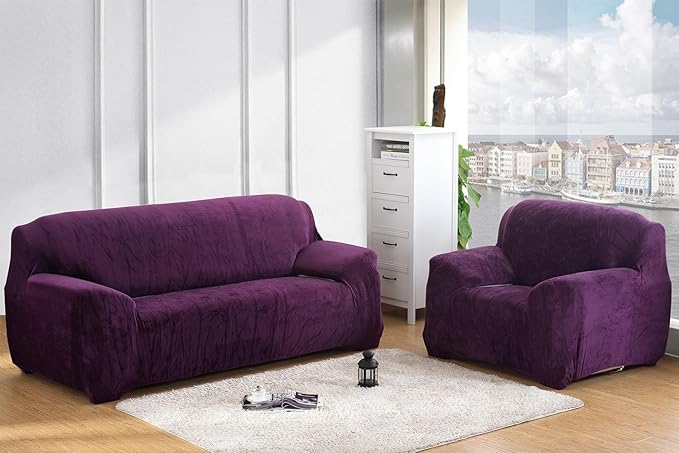 vctops 4 Seater Velvet Plush Stretch Sofa Slipcover 1-Piece Sofa Cover