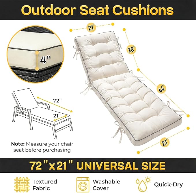 2 Pack 72x21 Inch Folding Chaise Lounge Cushion Quick Dry