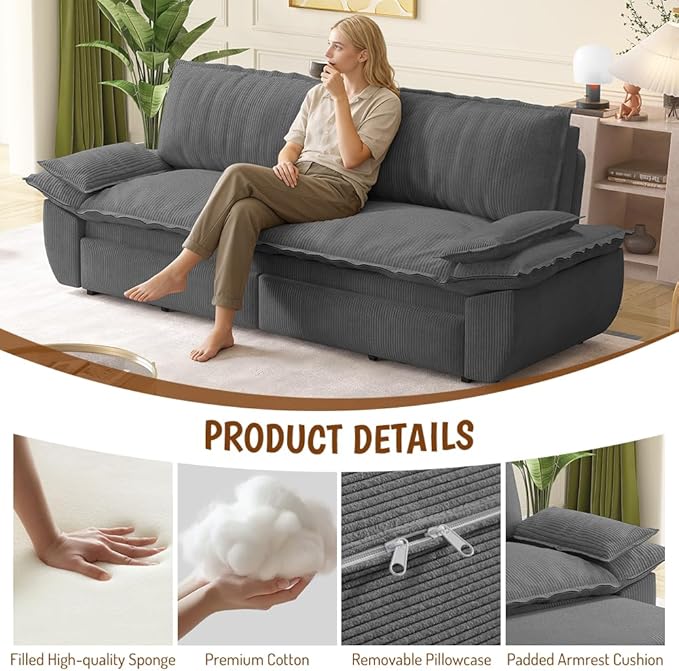 73.2" Sofa Bed Queen, 3-in-1 Pull Out Sofa Bed