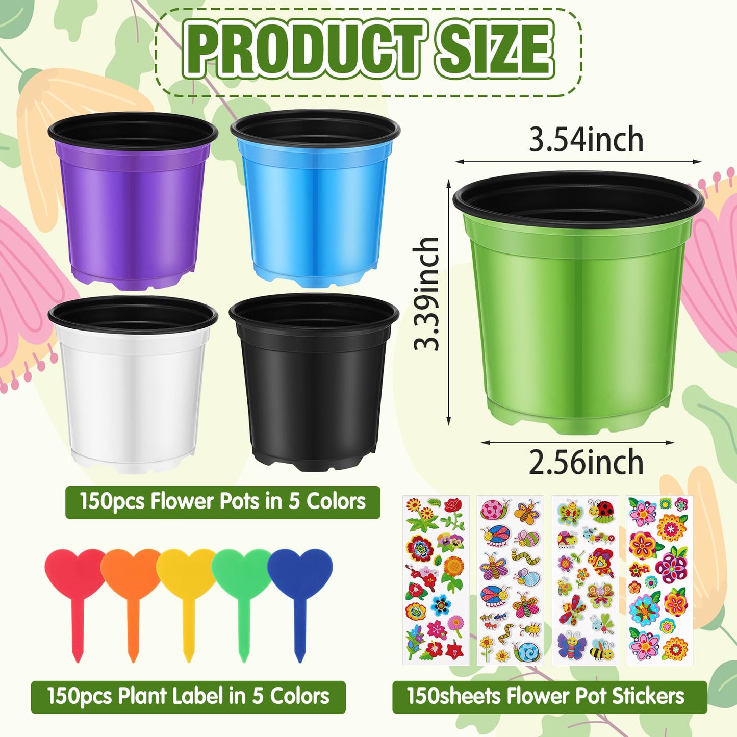 RimCereal 150 Sets Garden Pot Craft Kit Bulk DIY Flower Planting Kit Including Plastic Nursery Pots Labels and Stickers for Flower Planting Growing Garden Supplies(Colorful)