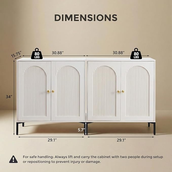 IFBUY Modern Sideboard Buffet Cabinet, 123.5" W Fluted Arched Buffet Cabinet