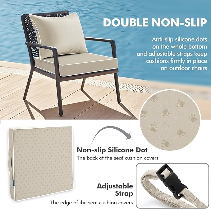 MIULEE Beige Outdoor Seat Cushion 22x22 Inch Waterproof & 3 Year Fade Resistant