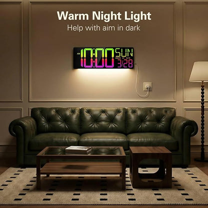JALL 18" Large Digital Wall Clock with RGB Lights & Remote, Digital Clock with Bluetooth Sync & DST, Wall Clock with Temperature & Seconds Display, Clocks for Living Room, Seniors (Black)