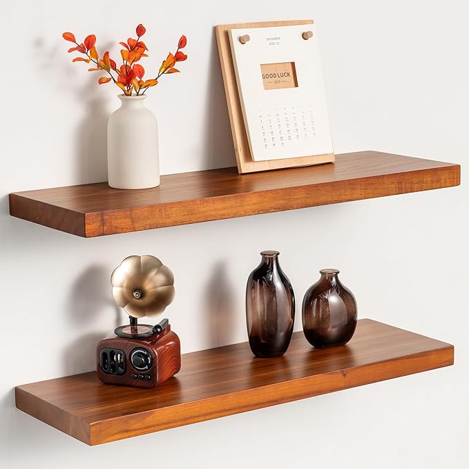 24 Inch Teak Floating Shelves Set of 2