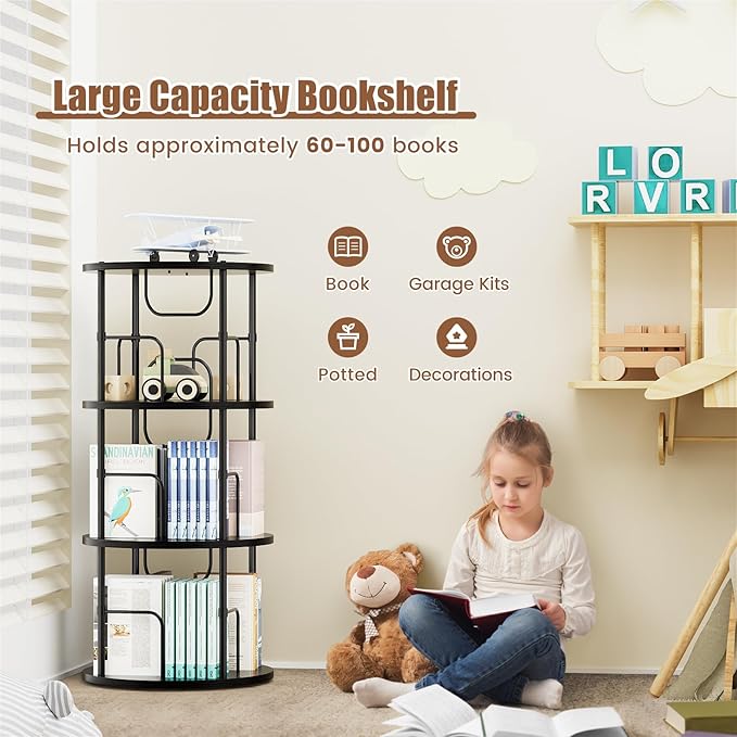 ALLSTAND Rotating Bookshelf, 3 Tier Round Revolving Bookcase