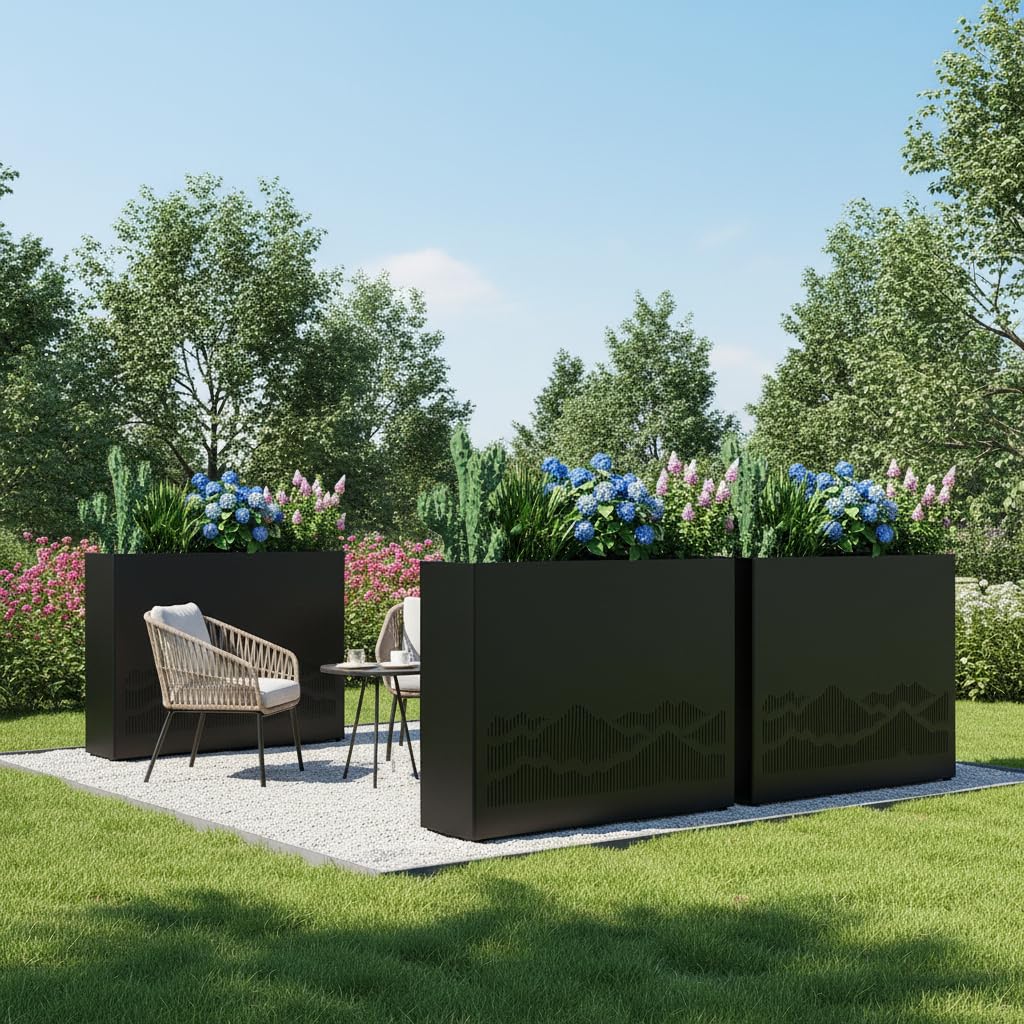 Vrtizalv Metal Rectangular Planter Box, 38”L x 12”W x 30”H Black Heavy-Duty Raised Garden Bed for Outdoor Plants, Easy Assembly & Adjustable Feet for Porch, Garden, Patio, Yard Outdoor Plants