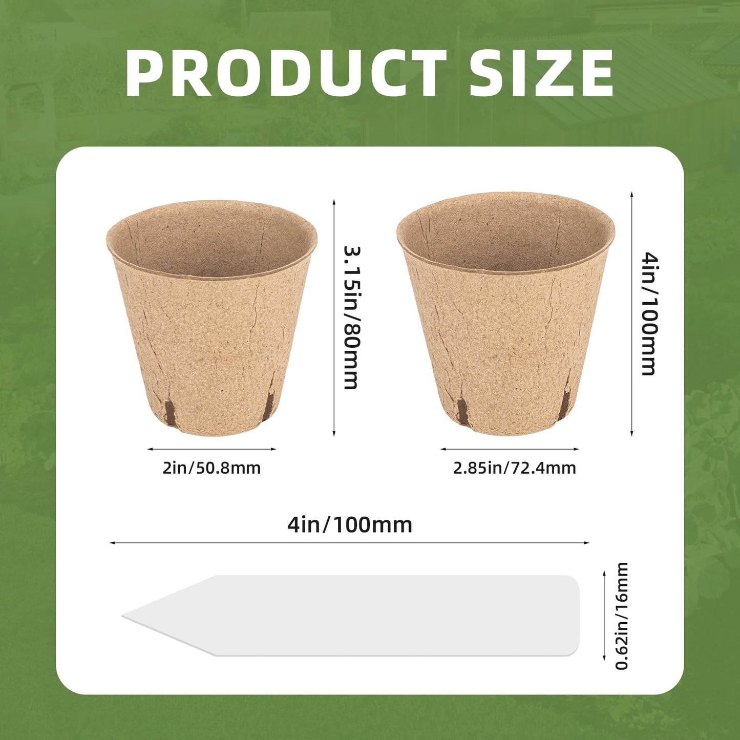CLEANGOR 70Pcs Biodegradable 3.15” Peat Pots with 70Pcs Plant Labels, Biodegradable Seed Starter Pots with Drainage Holes, Nursery Pots for Seedlings, Herbs, Vegetables, Flowers, Gardening Kit