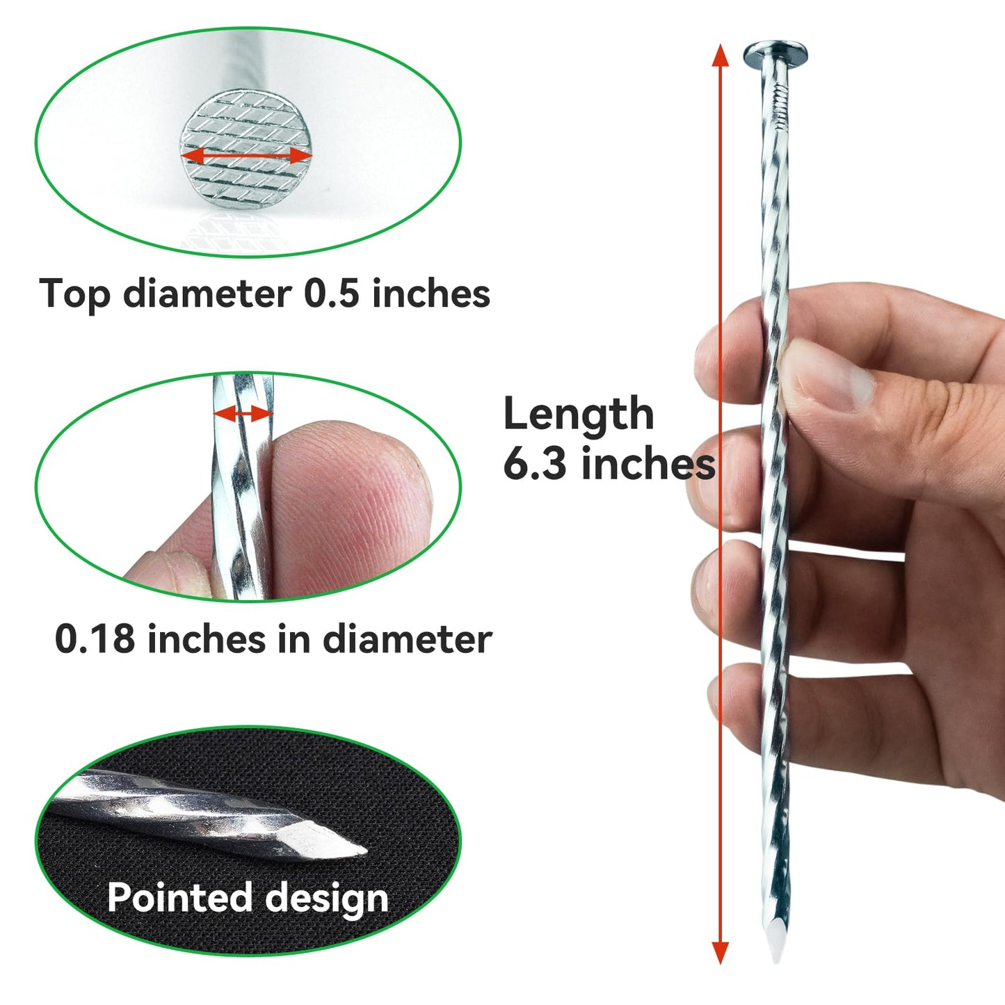 EISENSP 6.3-Inch Galvanized Heavy-Duty Landscape Stakes, (150-PACK) Spiral Metal Turf Spikes for Artificial Grass, Paver Edging, Weed Barrier, Securing Fences and More