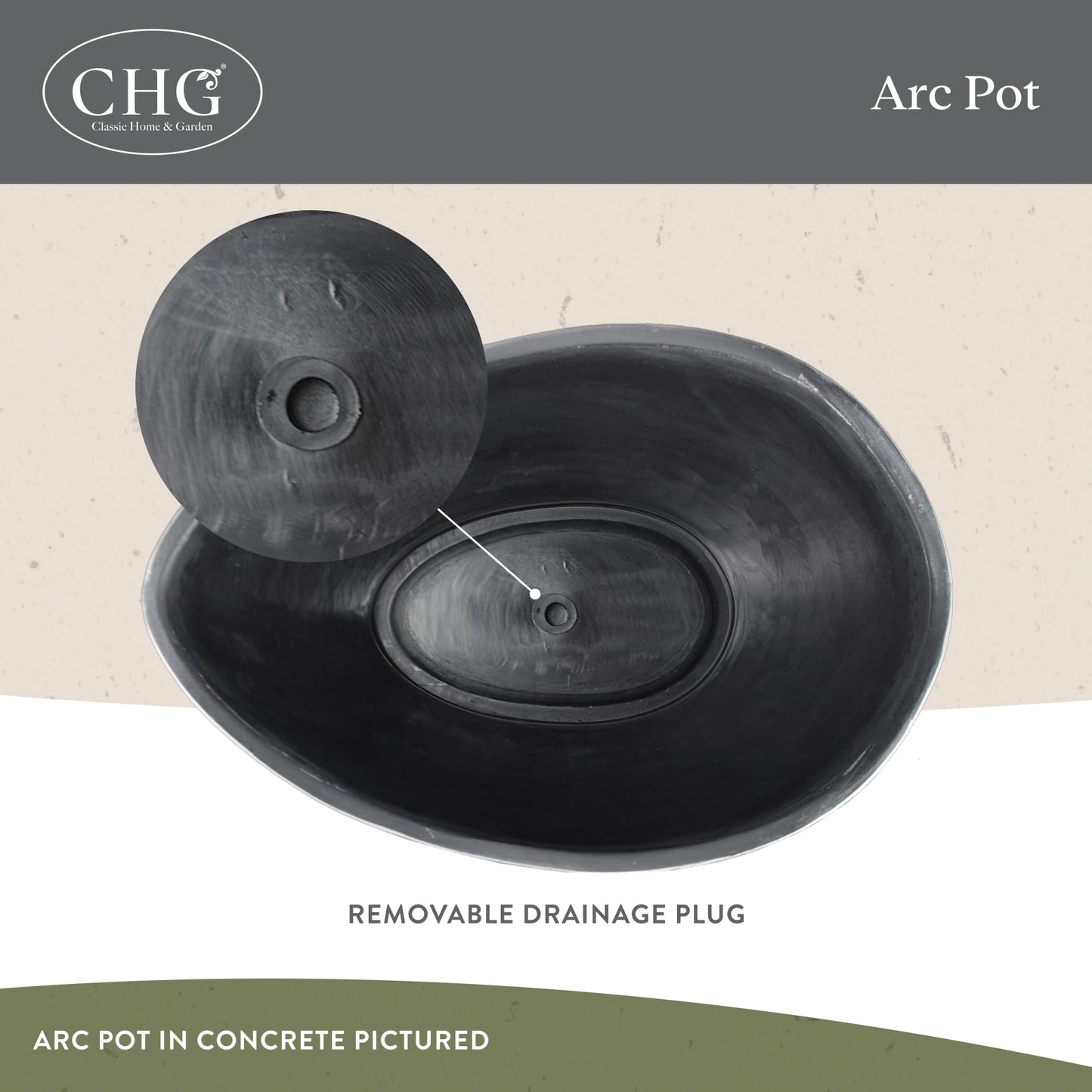 Classic Home and Garden Arc Unique Planter Bowl w/Drain Plug - UV Resistant Shallow Planter - Modern Plant Pot for Herbs (12” Desert)