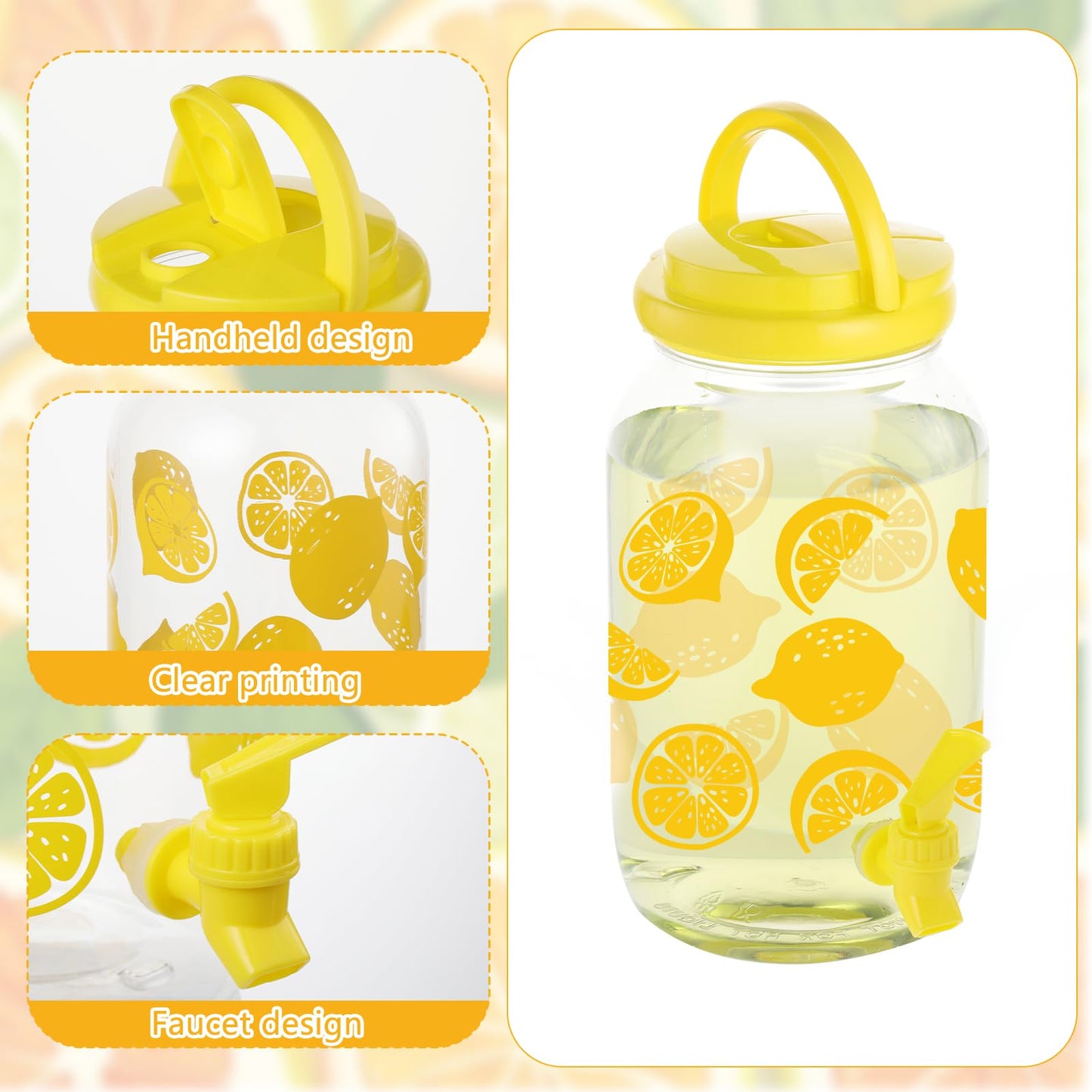 2 Piece Lemon Plastic Drink Dispenser and 40 Pcs Lemon Paper Party Cups 1 Gallon Iced Beverage Dispenser Tea Jar with Spigot and Carrying Lid Clear Dispenser for Lemonade Stand Lemon Juice Tea Beer