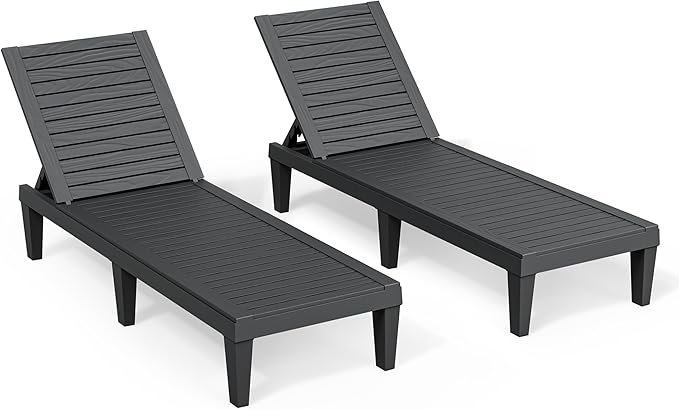 Outdoor Chaise Lounge Chairs Set of 2, 5-Position Adjustable Tanning Lounge