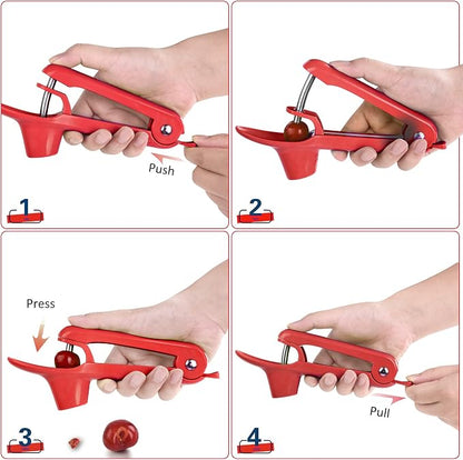 Cherry Pitter - UCMORX Stainless Steel Cherries Pitter Tool Cherries Corer Cherry Remover for Making Cherry Jam with Lock Design(Red)