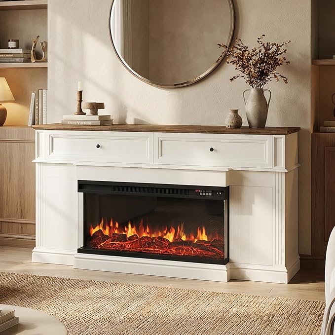 63" Farmhouse TV Stand with Fireplace