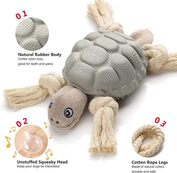 Sedioso Dog Toys, Multi-Function Chew Toy for Teeth Cleaning, Food Dispensing Toys Medium, Large Dogs (Turtle, Grey)