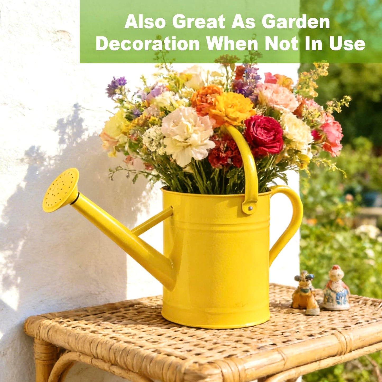 Watering Can for Outdoor&Indoor Plants，1 Gallon Metal Watering Can with with Removable Spout，Galvanized Steel Garden Flower Water Can Plant Watering Pot with 2 Handles，Yellow