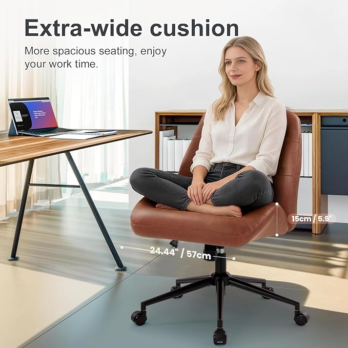 IWMH Leather Office Chair with Removable Armrests，Mid-Back Ergonomic Desk Chair