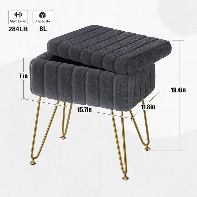 Greenstell Vanity Stool Chair Faux Fur