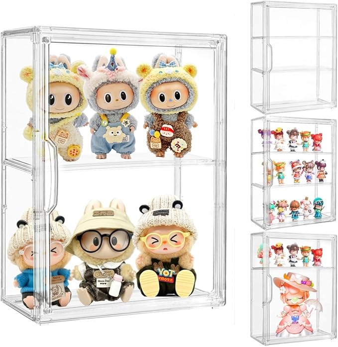 Attelite Acrylic Display Cases for Collectibles, 4 Pack 3 Layer Clear Display