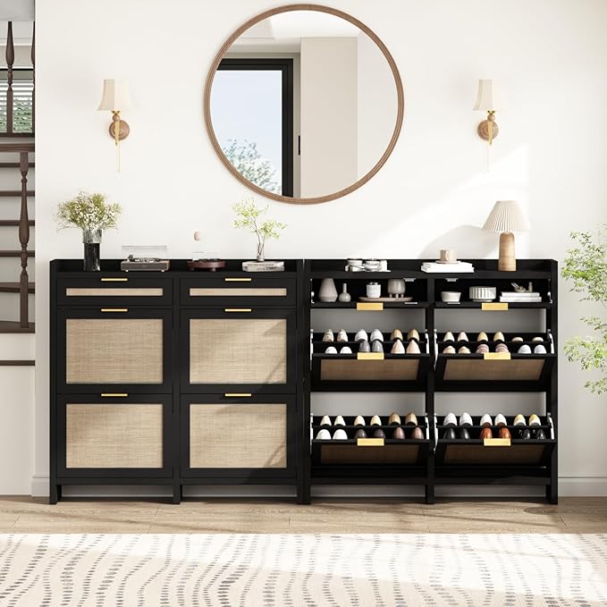 HOKYHOKY Large Rattan Shoe Storage Cabinet