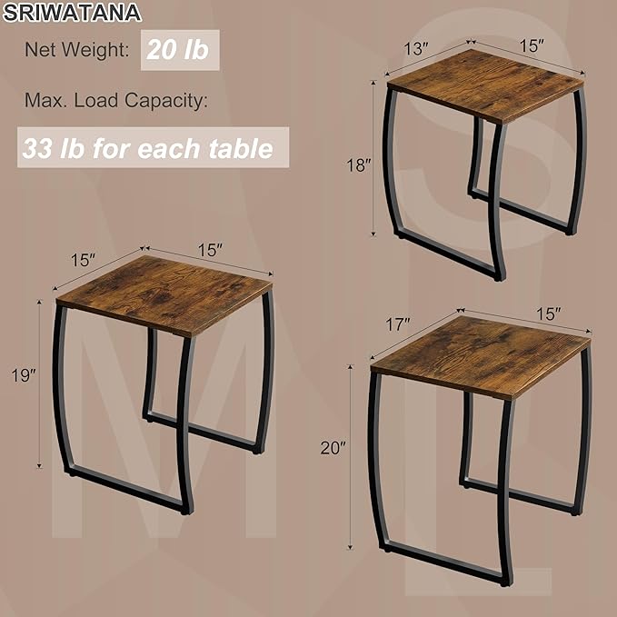SRIWATANA Nesting Tables, Vintage Side End Tables Living Room, Coffee Snack