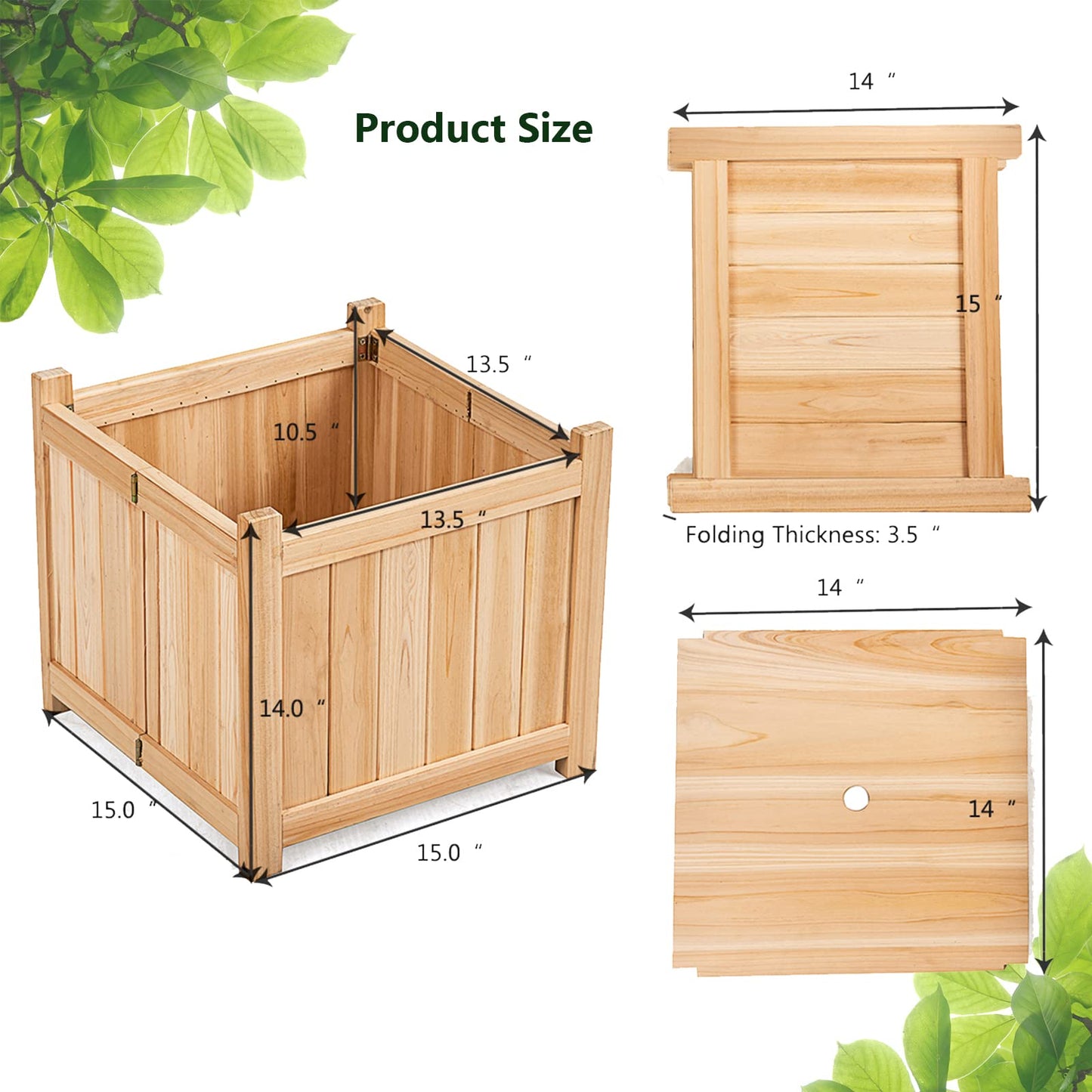 Giantex Raised Garden Bed, Folding Wood Planter for Vegetable Flower, Outdoor Elevated Planting Boxes, Folding Plant Container Patio Lawn Garden Backyard, Easy Assembly, 15" Lx15 Wx14 H