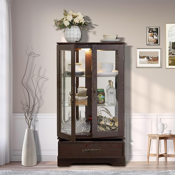 Lighted Glass Cabinet, Curio Display Cabinet