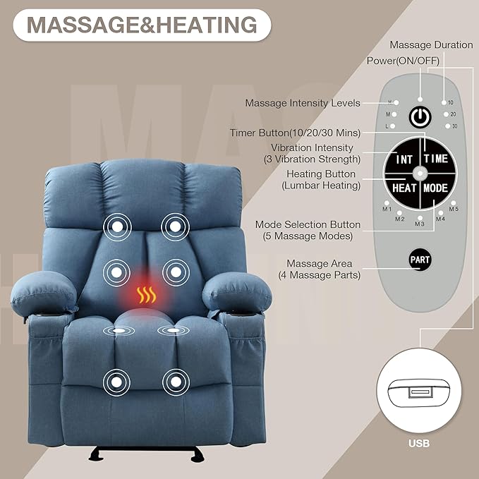 Massage Rocking Recliner Chair, Ergonomic Recliners Sofa