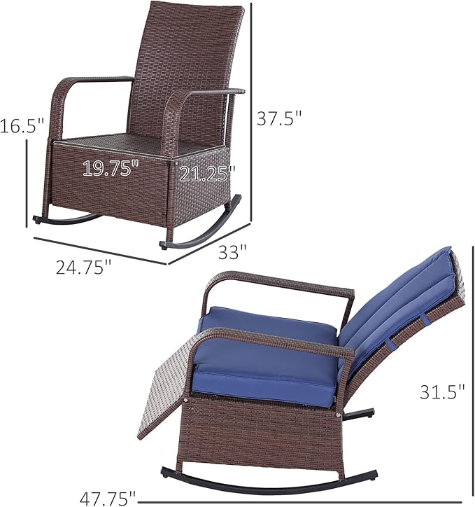 Outsunny Wicker Outdoor Rocking Chair, Patio Recliner