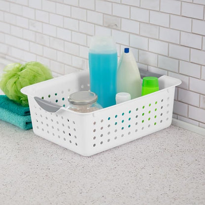 Sterilite 6-Pack Medium Ultra Basket, Open Top Plastic Storage Organizer, White - Classic Baskets for Organizing Countertops, Pantry Shelves, Kitchen Cabinets, Laundry Rooms or Home Offices