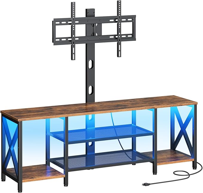 HOOBRO TV Stand with Mount and Power Outlet, LED Entertainment Center with