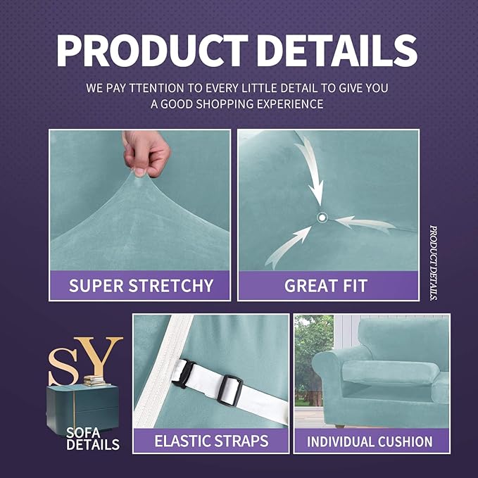 ZNSAYOTX Luxury Velvet Couch Cover 4 Piece Stretch Sofa Covers