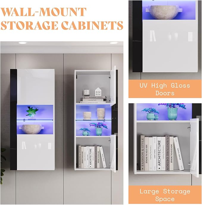 AMERLIFE 3-Piece Modern Wall Unit Entertainment Center Set, High Gloss 80"