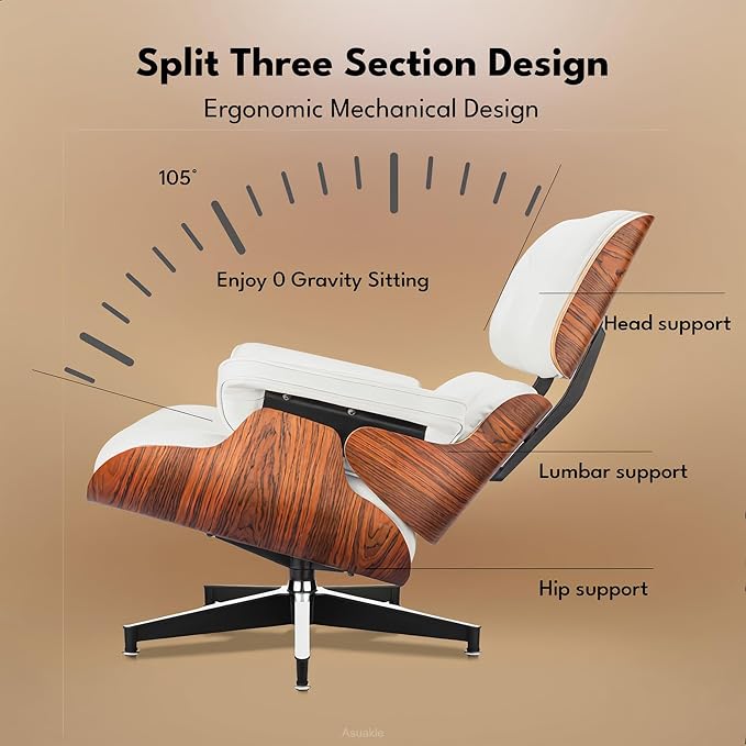 Top Grain Leather, Mid Century Chaise Lounge Chair and Ottoman, Modern Chair