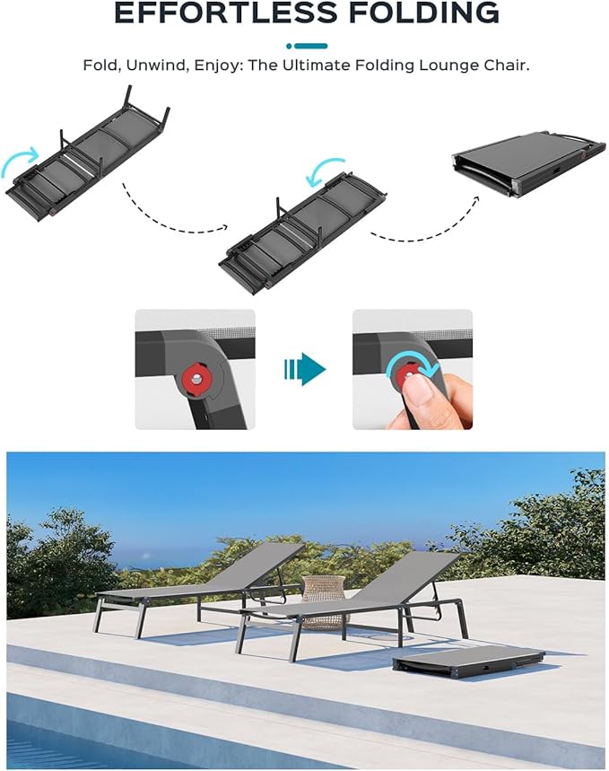Patio Chaise Lounge Chair Set of 4, Foldable Lounge Chair