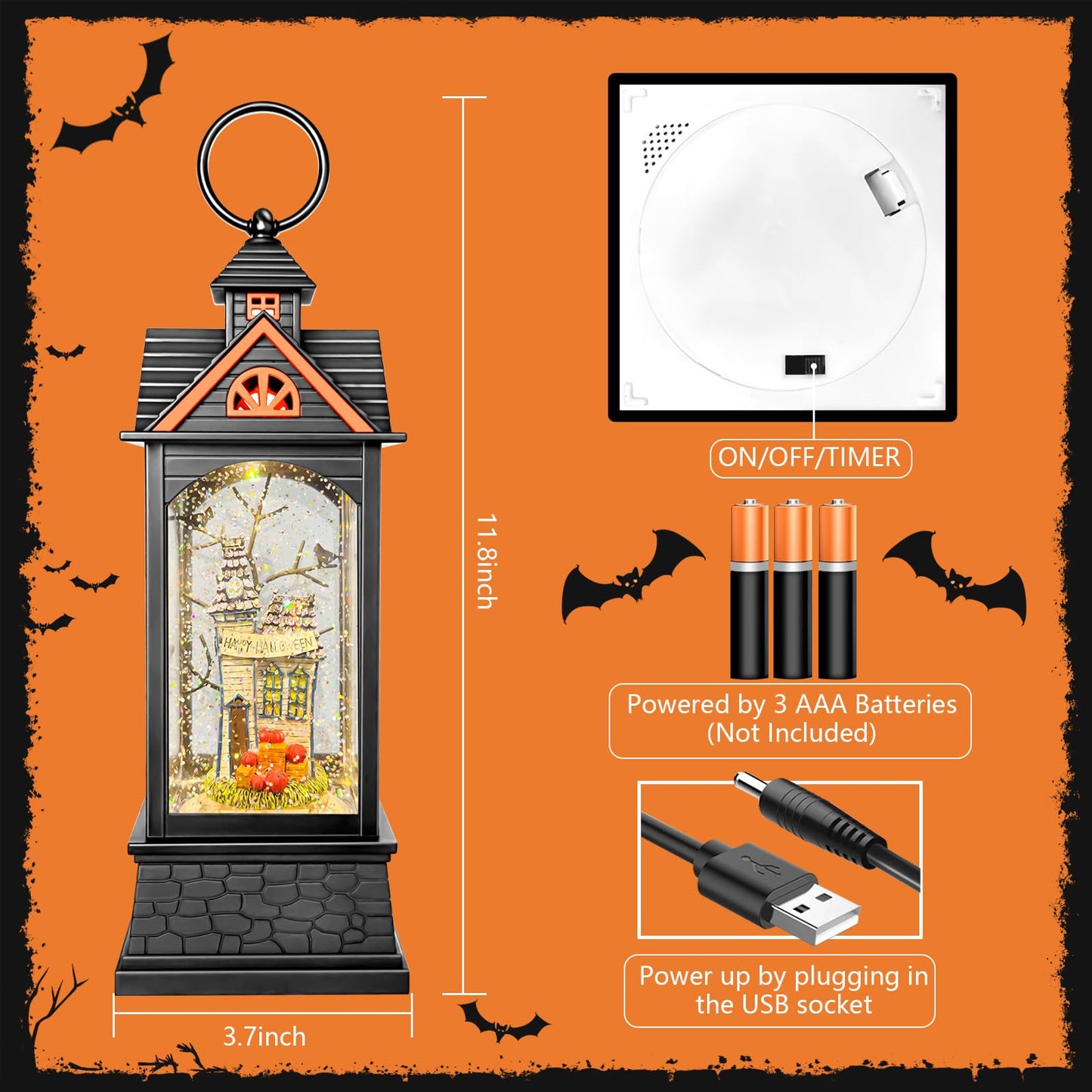 AOMIL Halloween Snow Globe Lantern, Spooky Ghost Halloween Decor, Plug-in & Battery Operated Snow Globes for Halloween Decorations Indoor