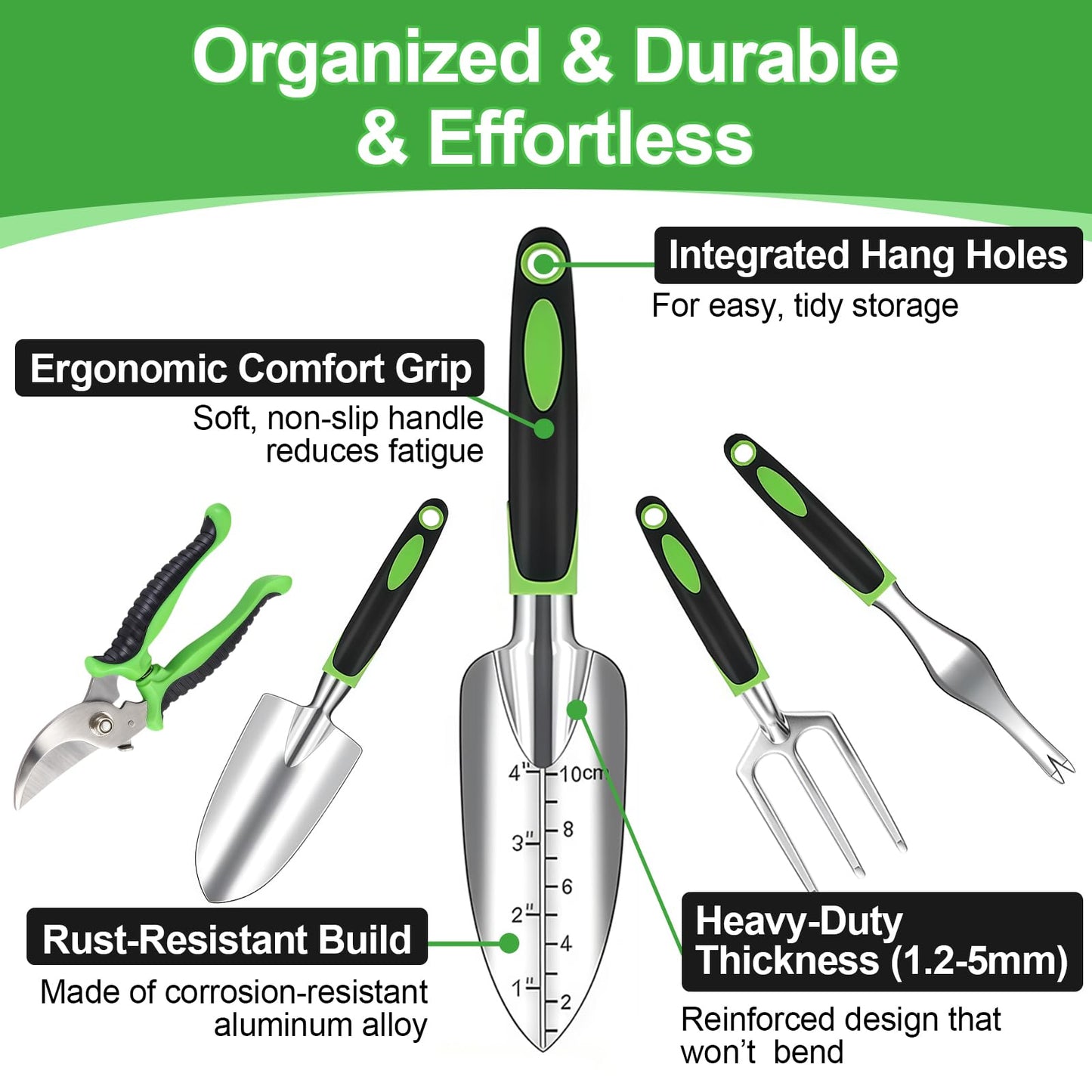 AOZUO Garden Tools Set - Rust-Proof Aluminum Gardening Tools Set with Organizer Handbag, Durable Garden Tool Set - Gardening Gifts for Women and Men