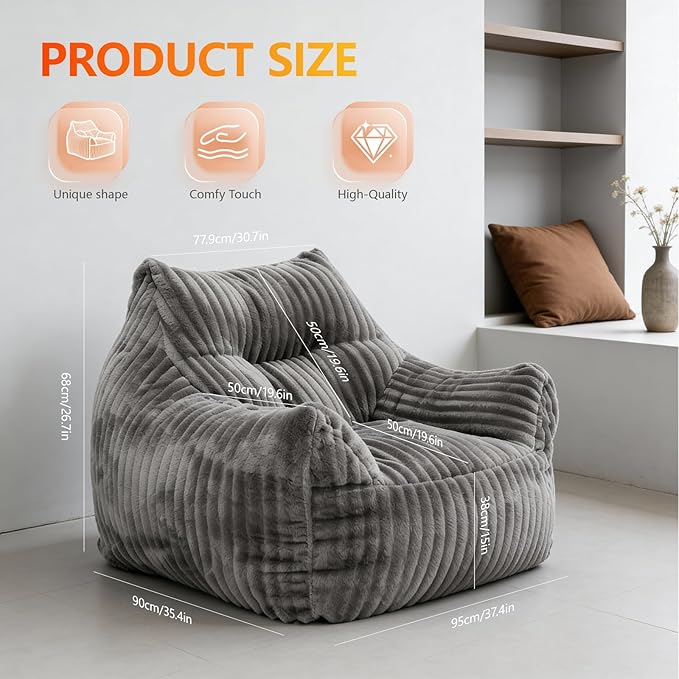 Bean Bag Chair for Adults, Oversized Memory Foam Bean Bag Chairs, Soft Corduroy