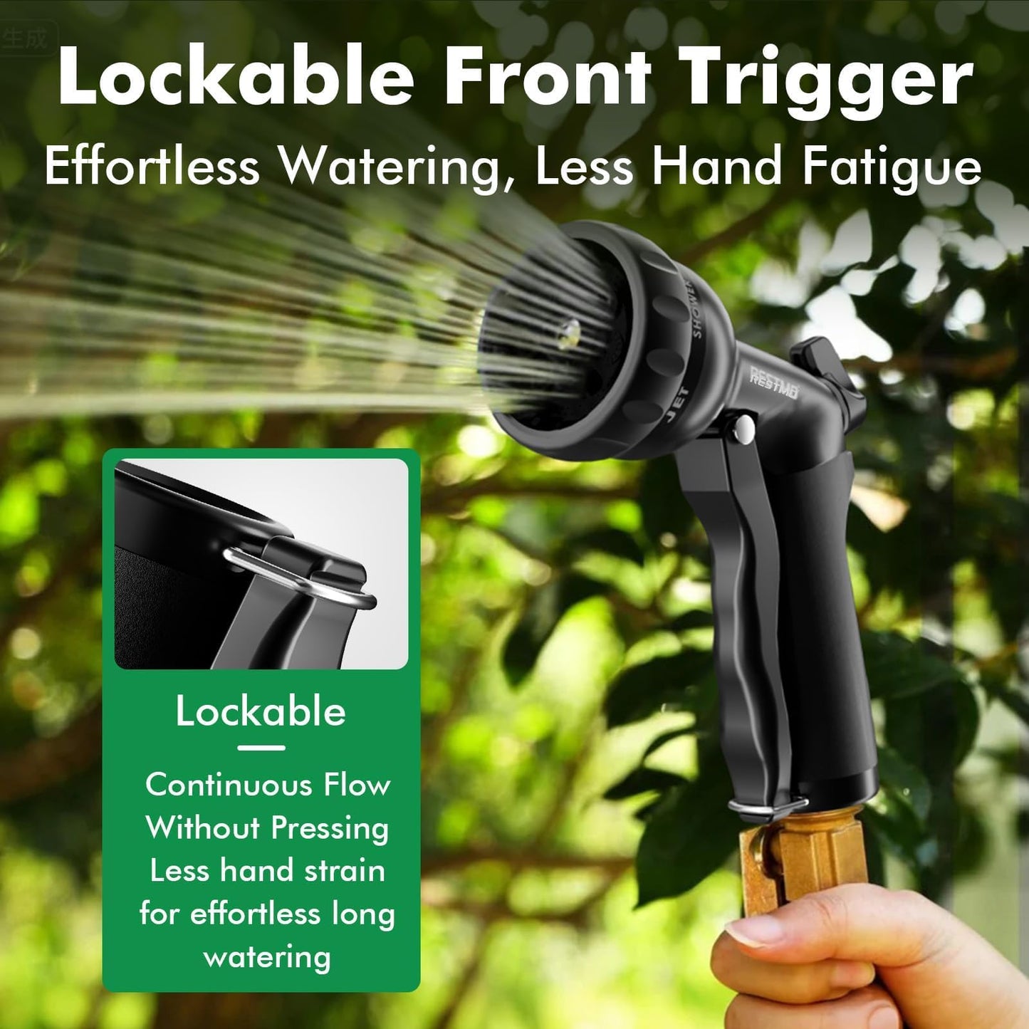 RESTMO Garden Hose Nozzle, Heavy Duty Water Hose Nozzle with 7 Adjustable Spray Patterns, High Pressure Hand Sprayer with Flow Control, for Watering Plants & Lawns, Washing Cars & Pets, Flash Black