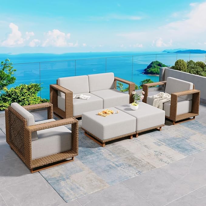 SUNSHINE VALLEY Patio Furniture Set, Outdoor Sectional Wicker Sofa