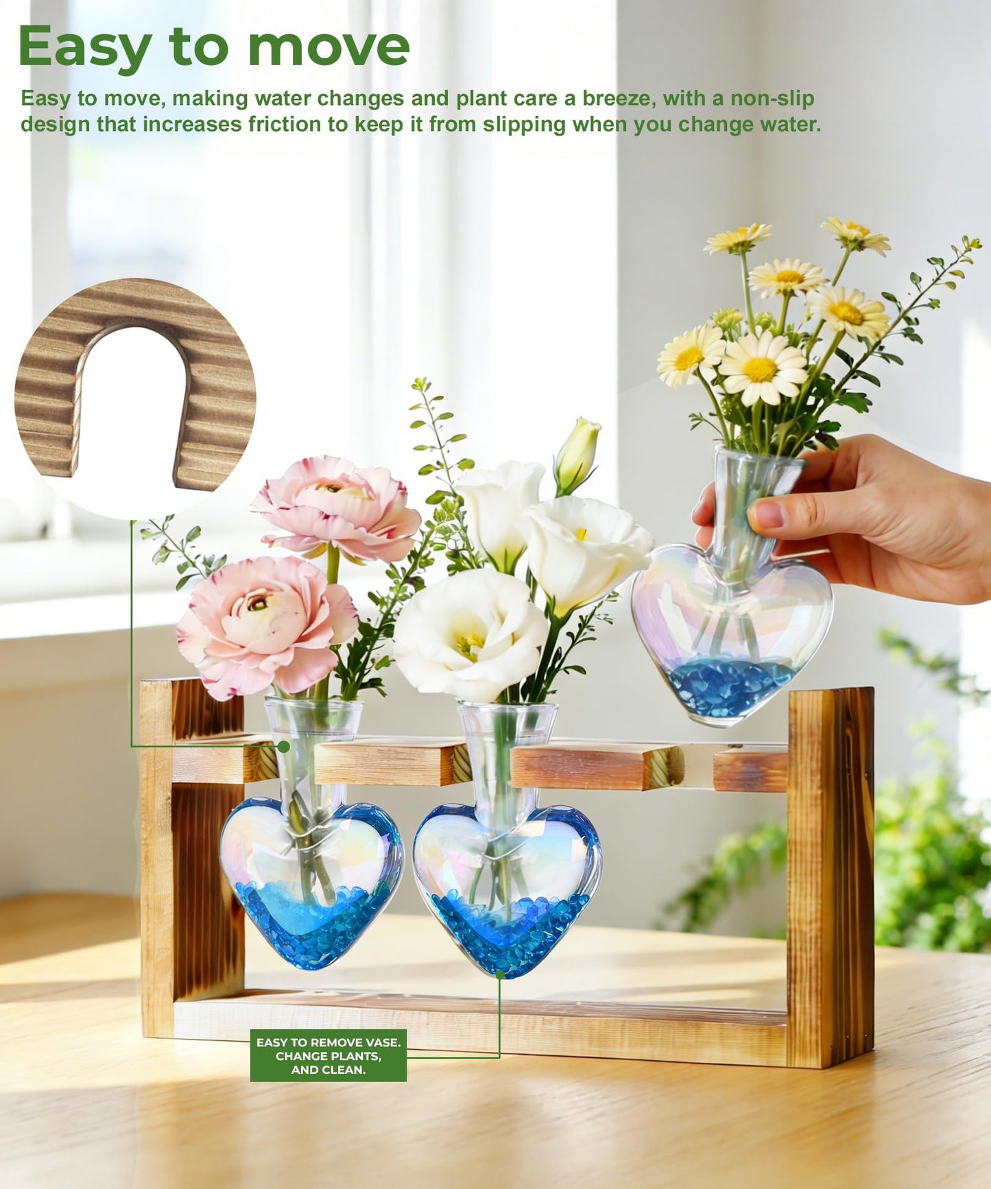Nacome Plant Terrarium Propagation Stations: Mothers Day Gifts for Mom Plant Lovers Women Wife Daughter - 3 Bulb Glass Vase with Wooden Stand Tabletop for Hydroponics Home Garden Decor(Iridescent)