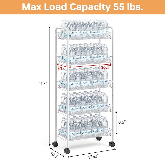 TOOLF 5-Tier Rolling Cart, Metal Utility Cart