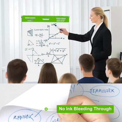 Sticky Easel Pad 25 in x 30 in, 35 Sheets/Pad, 4 Pads/Pack, 140 Sheets， Large White Sticky Easel Paper for Office and Classrooms, Flip Chart Paper for Teachers，Super Sticking Power & Bleed-Resistant