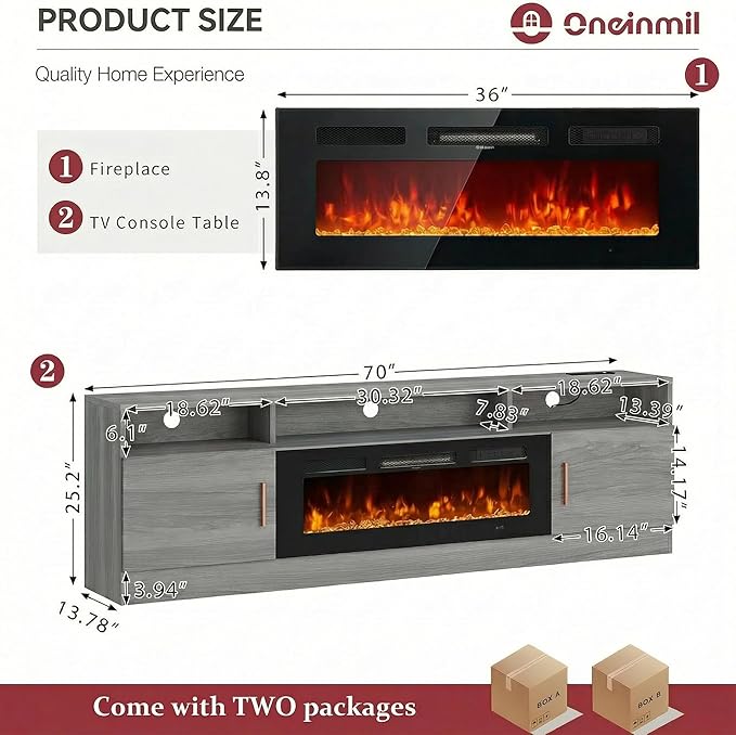 oneinmil 70" Fireplace TV Stand
