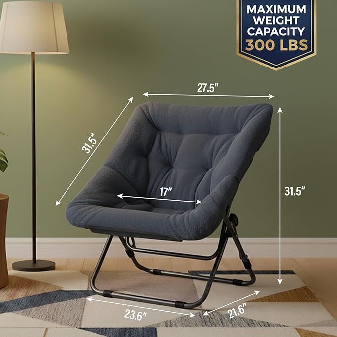 Tiita Comfy Folded Chair, Soft Faux Fur Oversized Folding Accent Chair