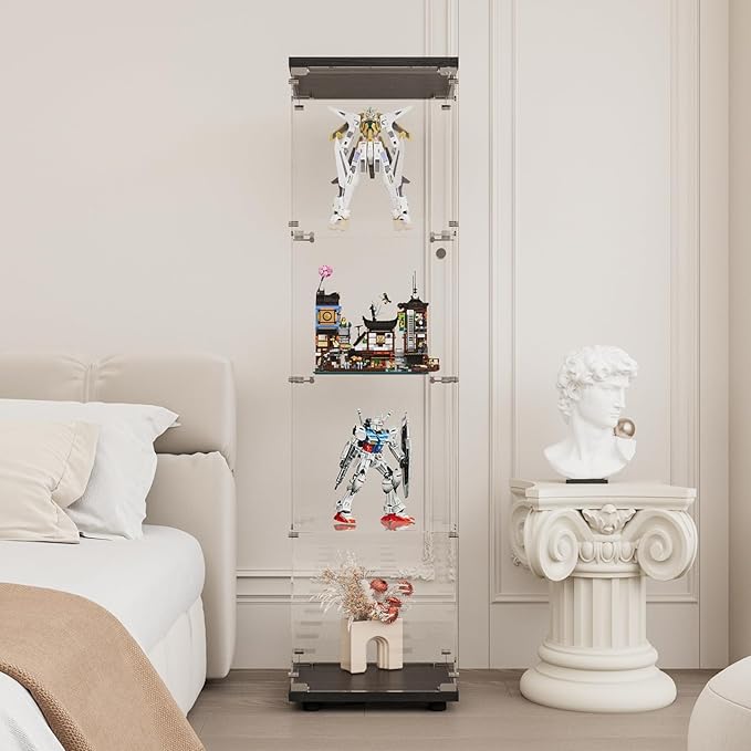 Display Cabinet with Glass Door and Lock, 4-Shelf Fast Installation Curio