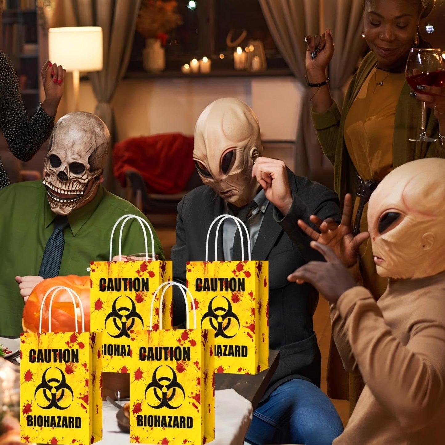 TaoBary 24 Pcs Halloween Biohazard Treat Bags Halloween Paper Gift Bags with Handles Zombie Theme Horror Party Favors for Candy Goodie Snacks Holiday Party Supplies