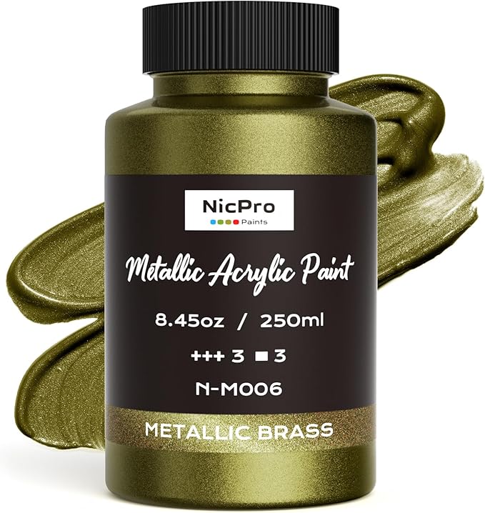 Nicpro Metallic Brass Acrylic Paint, 8.45oz/250ml Large Brass Leaf Paint