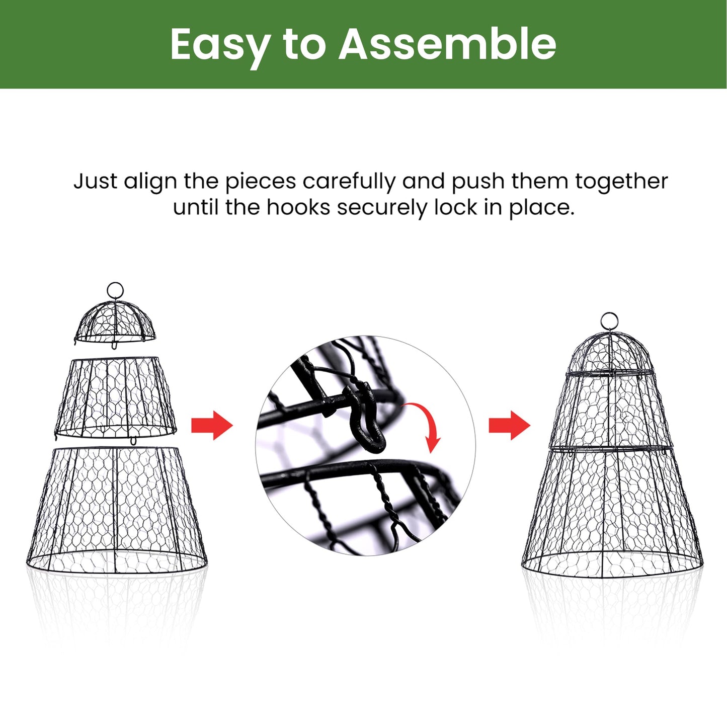 Dadywheels Easy-Snap Open Design Chicken Wire Cloche (6-Pack) - Adjustable Garden Plant Protectors from Birds & Animals for Large Plants & Flowers,14" D x 20" H