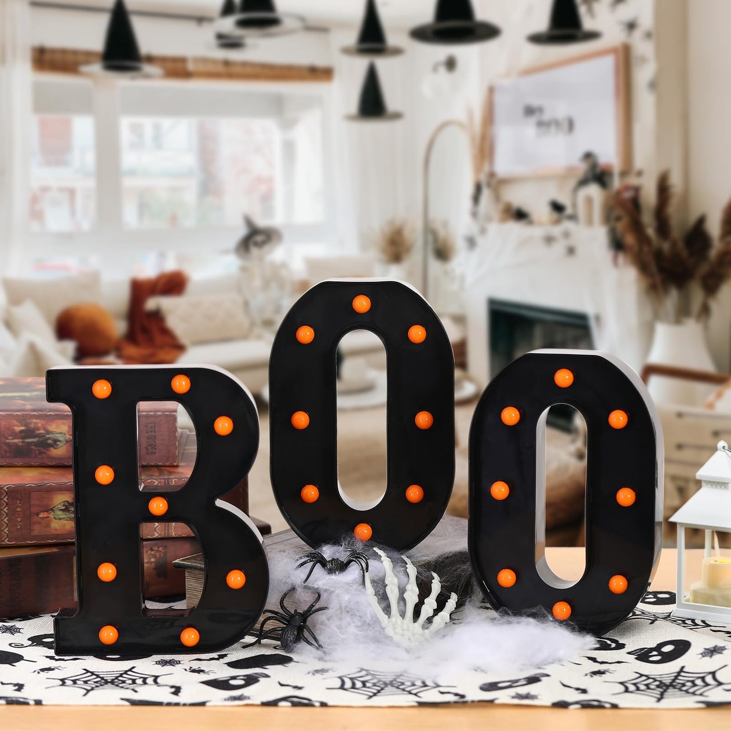 Halloween Decorations-3 Marquee Light up Letters "BOO" Sign Halloween Decor for Kitchen Tabletop Fireplace Mantel Party Indoor