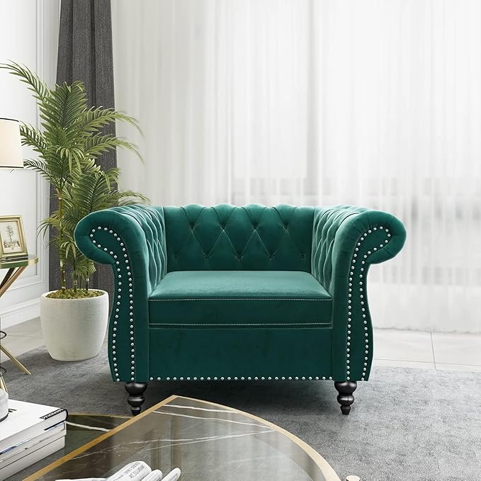 Mid-Century Sofa Chair, Velvet Accent Chair